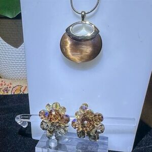 Vintage VENDOME Crystal Cluster Leaves Earrings + Necklace